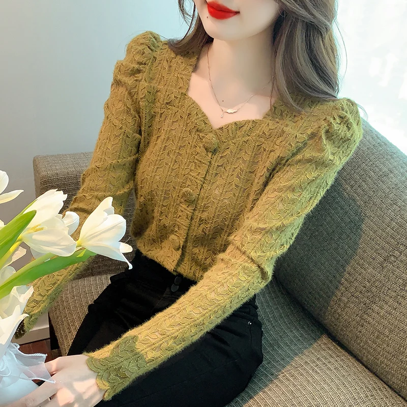 Autumn Chiffon Lace Blouse Women Shirts White Tops Blusas Women Long Sleeve Blouses Women Clothing Feminine