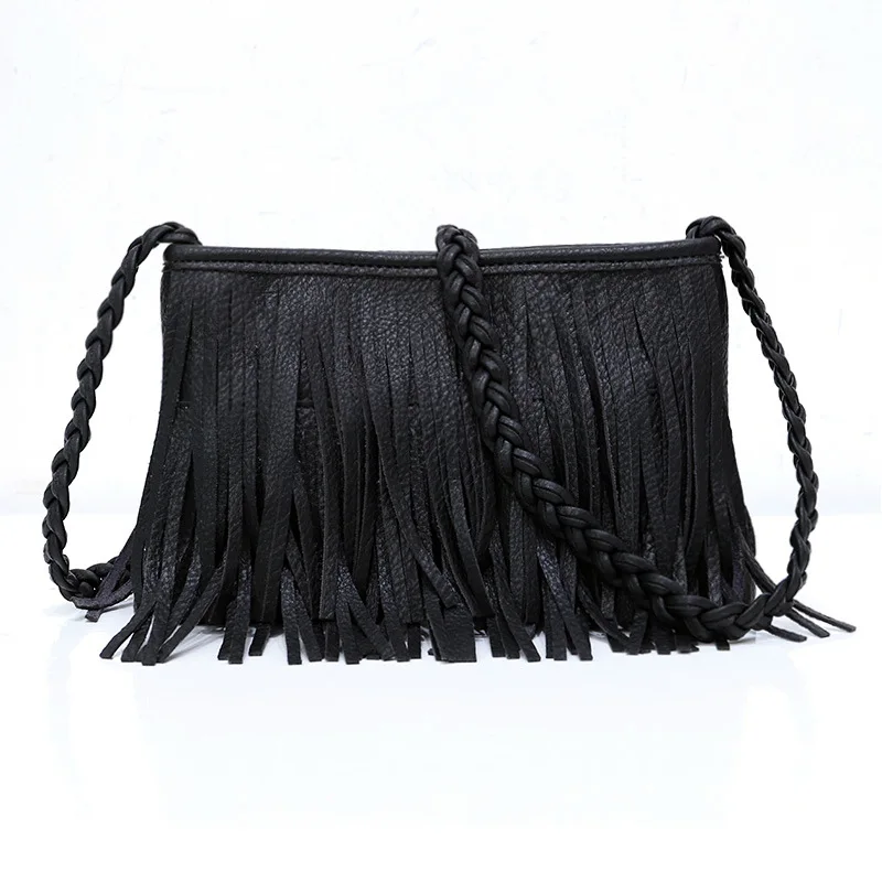 Vintage Designer Braid Strap Crossbody Bags Casual Tassel Shoulder Bag For Women, Ladies Faux Leather Handbags For Gift