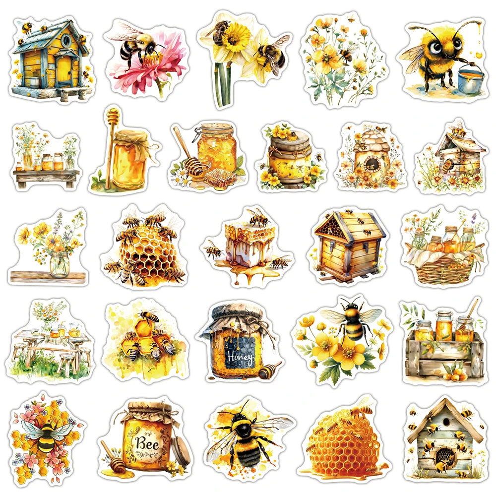 10/30/50PCS น่ารัก Bee การ์ตูนสติกเกอร์น้ําผึ้ง Honeypot Decals กันน้ํา DIY กระเป๋าเดินทางเครื่องเขียน Kawaii Graffiti สติกเกอร์ของขวัญ