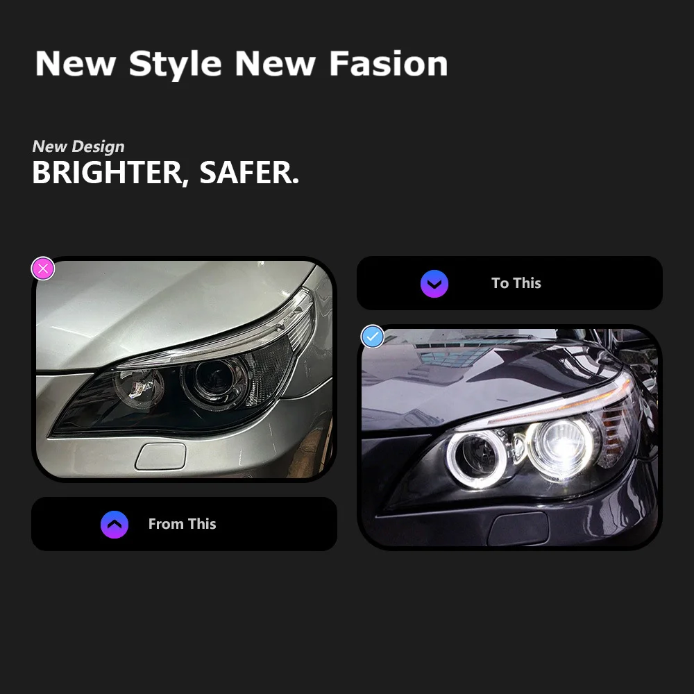 Suitable for 2003-2010 BMW 5 Series E60 headlight assembly to the new version's angel-eye LED headlight