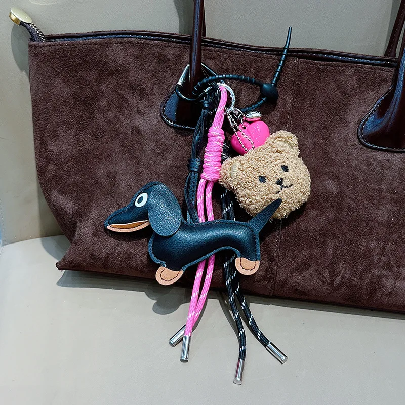 Vintage Braided Rope Keychain Pendant Maillard Color Cute Sausage Dog Bag Accessory High-Grade Creative New Design