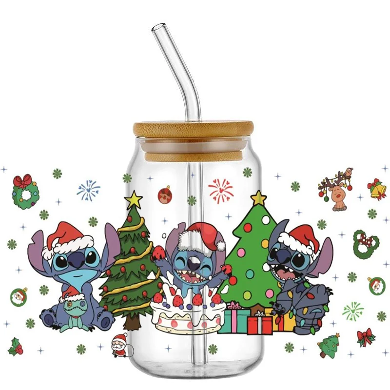 Christmas Cartoon Character Design UV DTF Cup Wrap Transfer Sticker Selfadhsive Washable Custom DIY Decals For 16OZ Libbey Can