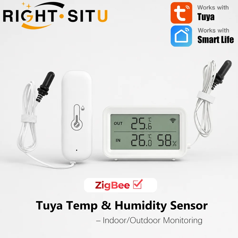 Tuya Zigbee Temperatur- und Feuchtigkeitssensor mit externer Sonde, intelligente Automatisierung, Echtzeit-Fernüberwachung per App, unterstützt SmartLife