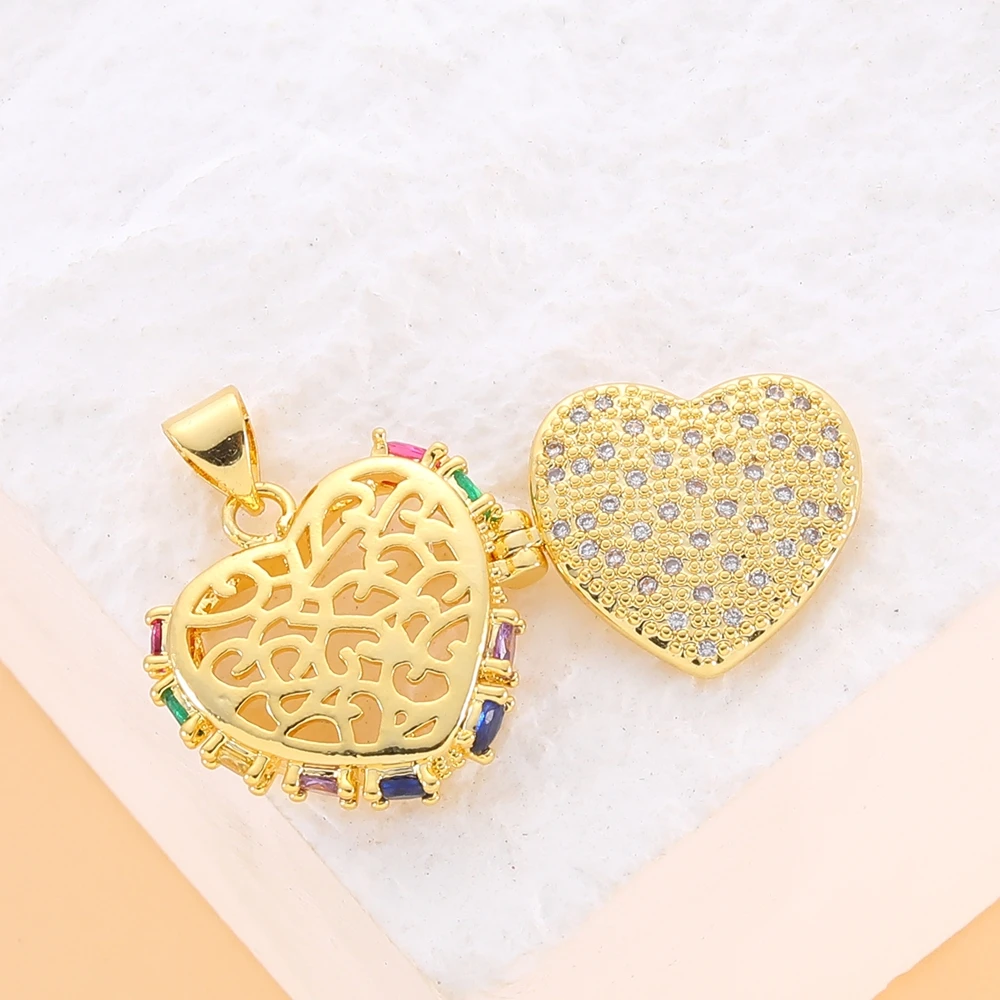 Juya 18K Real Gold Plated Luxury Rainbow Zirconia Star Dragonfly Tree Of Life Bee Love Heart Round Greek Evil Eye Charm Pendants