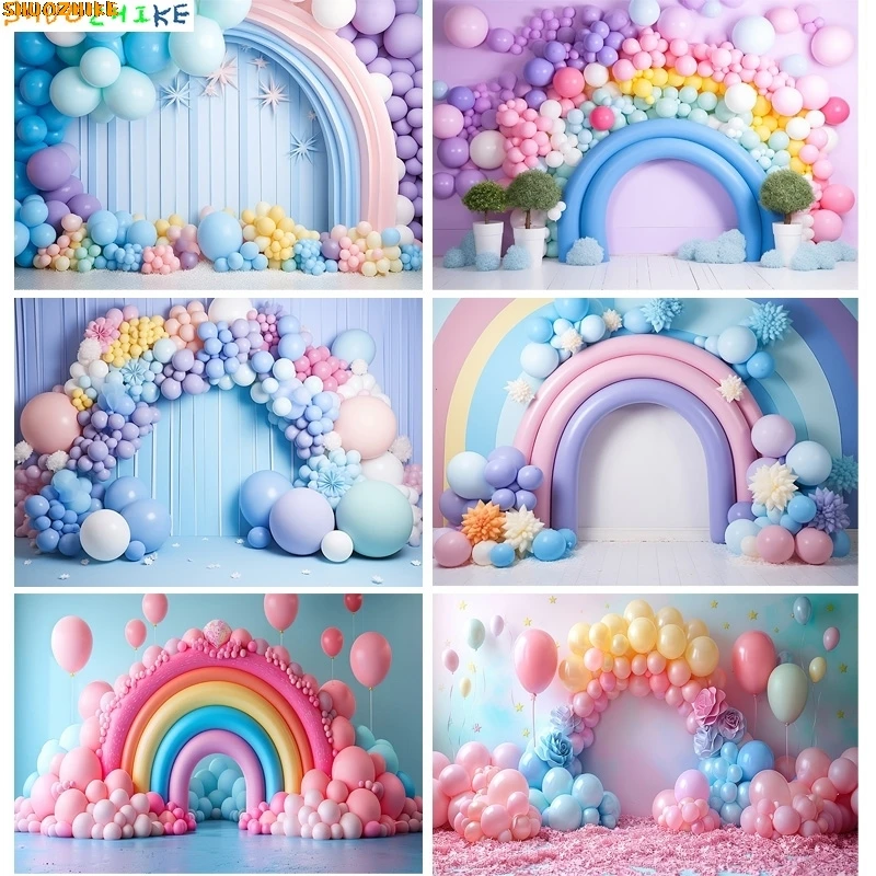 

Rainbow Balloon Arch Photography Backdrops Props Newborn Birthday Party Decoration Adorable Pastel Photo Studio Background CA-01