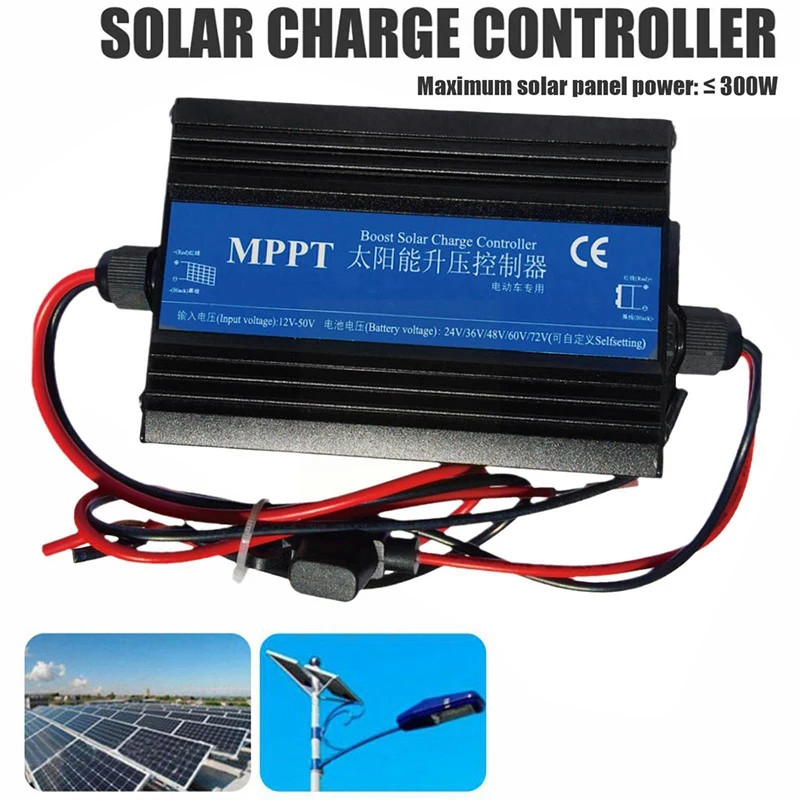 MPPT Boost Solar Charge Controller Charger 300W Car Battery Charging Voltage Regulator Charger Regulator 24/36/48/60/72V Durable