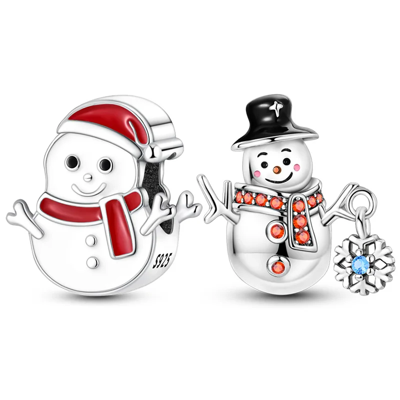 Original 925 Sterling Silver Christmas Snowman Charms Bead Pendant Fit Bracelets DIY Women's Jewelry Gift