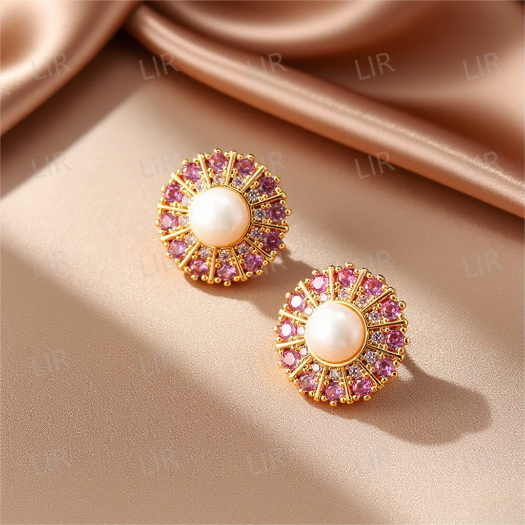 

LIR Exquisite Zircon & Freshwater Pearl Earrings: Red, Silver Needle, Luxury Chic, Elegant for Work/Dinner/Party/Daily
