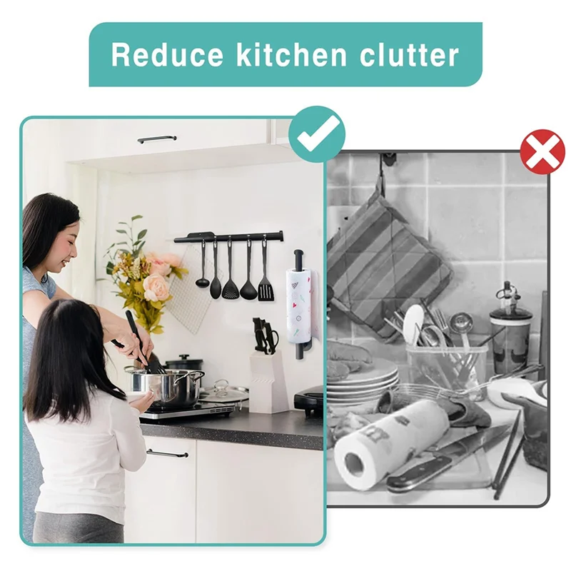 2 Pack Versatile Paper Towel Holder, Stainless Steel Black Wall Mount Or Self-Adhesive Durable Easy To Use