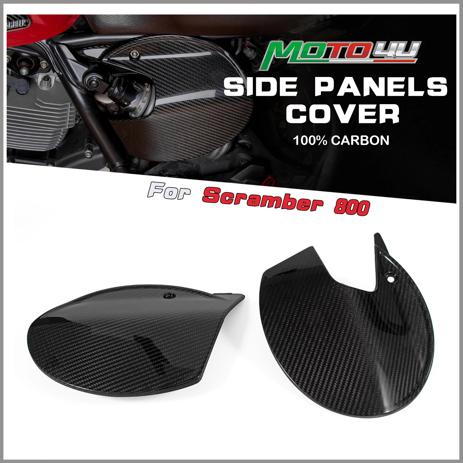 2PCS 100% Carbon Fiber Side Panels Cover Motorcycle Number Plates For Ducati Scrambler Cafe Racer Scramber 800