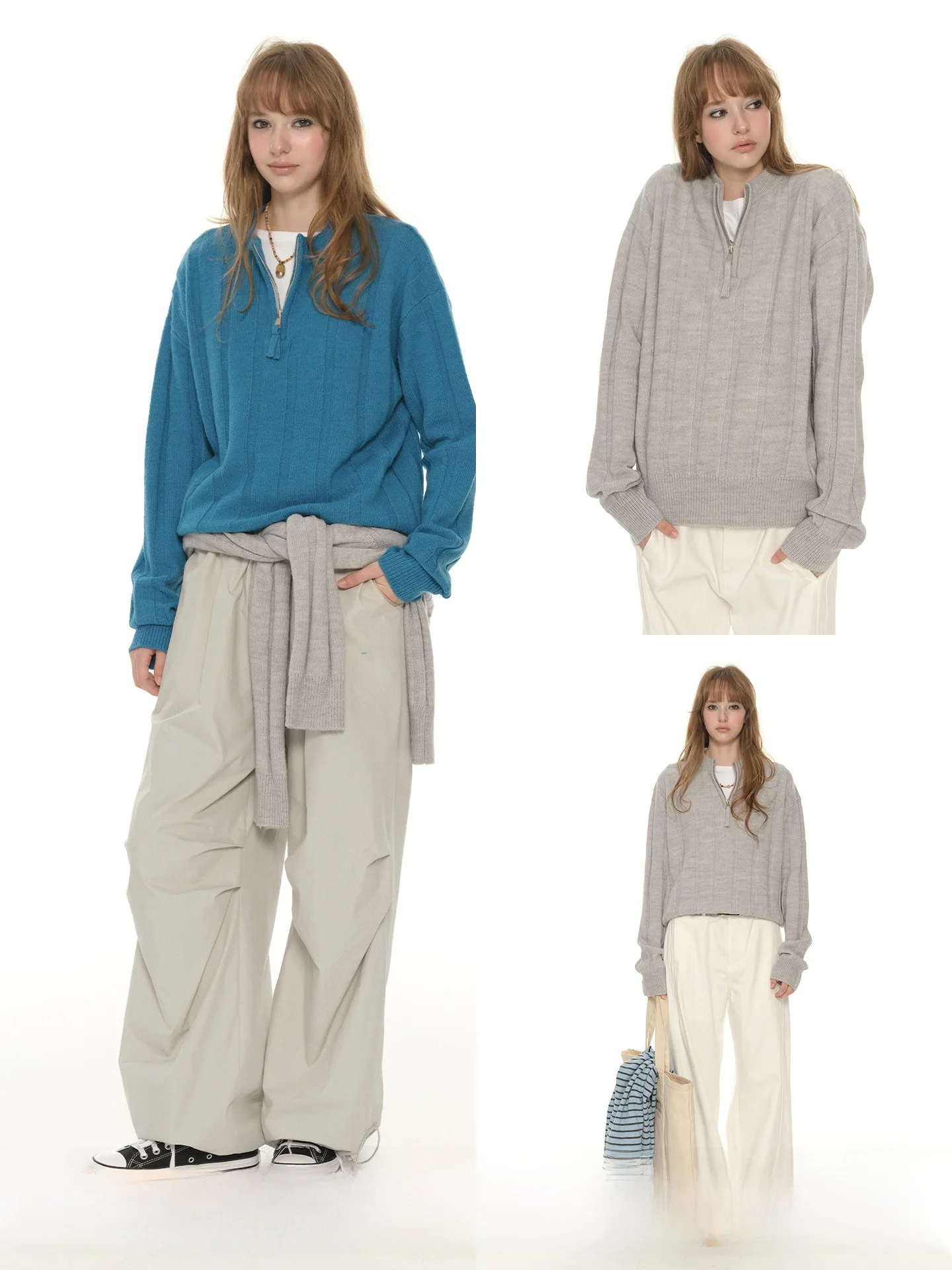 

UNRETRO Women's Wool Blend Long Sve round Ne Knitwear Loose Fit Warm Casual Top Spring Autumn Blue Inner Wear