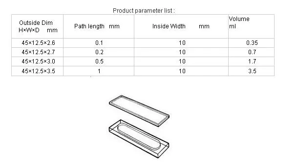 0.1mm path length Optical Demountable UV quartz cuvette