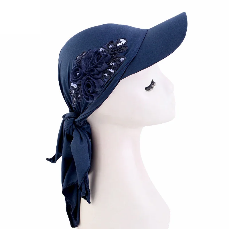 

Women Sequins Flower Turban Hat Wide Brim Sun Hats Outdoor Turban Cap Scarf Hijab Muslim Bandage Bonnet Headscarf Turbante Mujer