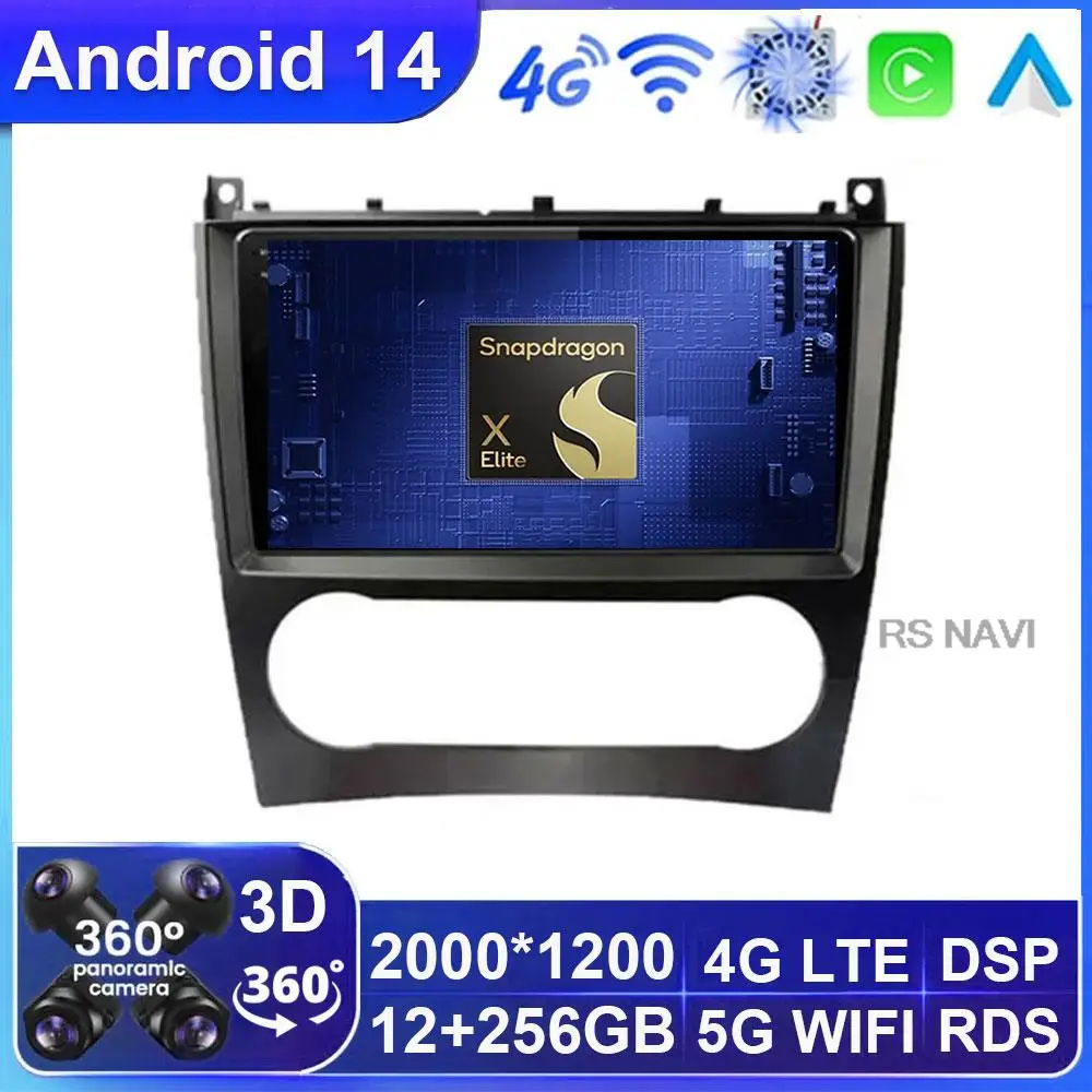 

9inch Android 14 Car Radio Multimedia Video Player For Mercedes Benz W203 W209 C180 C200 C220 C230 2005 - 2009 GPS Navi Stereo