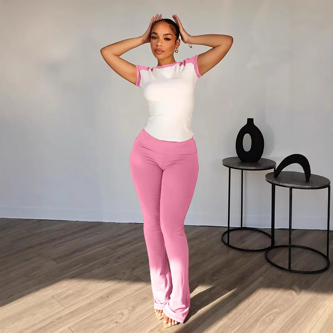 2025 Primavera Estate Donna Pantaloni da yoga Set Color Block Manica raglan Abbigliamento sportivo Completo a due pezzi Set da allenamento di media resistenza