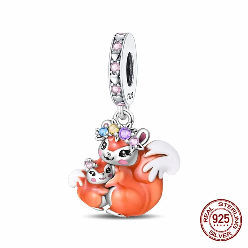 

925 Sterling Silver Fox Pendant Bead, Inlaid with Zircon, Paired with an Original Bracelet, DIY Women's Jewelry Gift