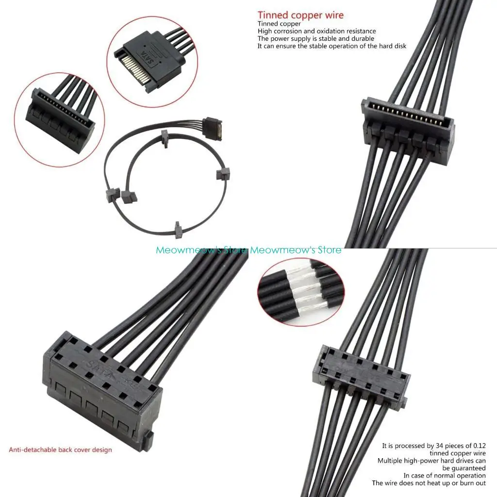 

W91A 1 to 3/4/ 5 15Pin Hard Drive Power Supply Splitter Cable Cord for PC Sever