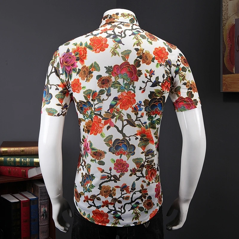 Mercerized Cotton Short Sleeve Shirt Men's, Summer Printed Shirts, Single Breasted Lapel Shirt for Men Camisa M-7XL