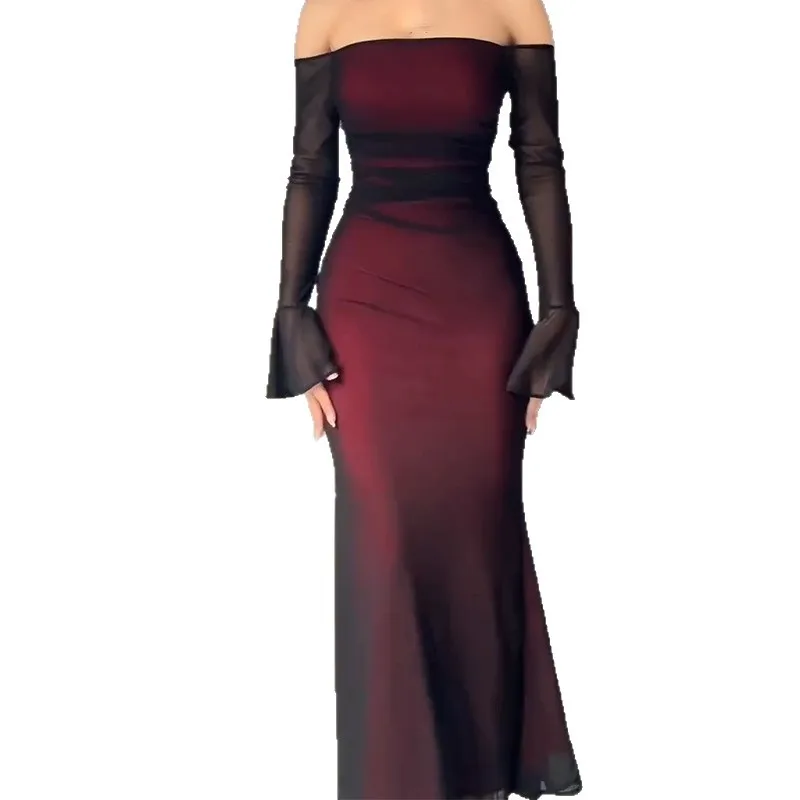 Vestido ajustado de manga larga con top tubo de color liso, nueva moda otoño 2026