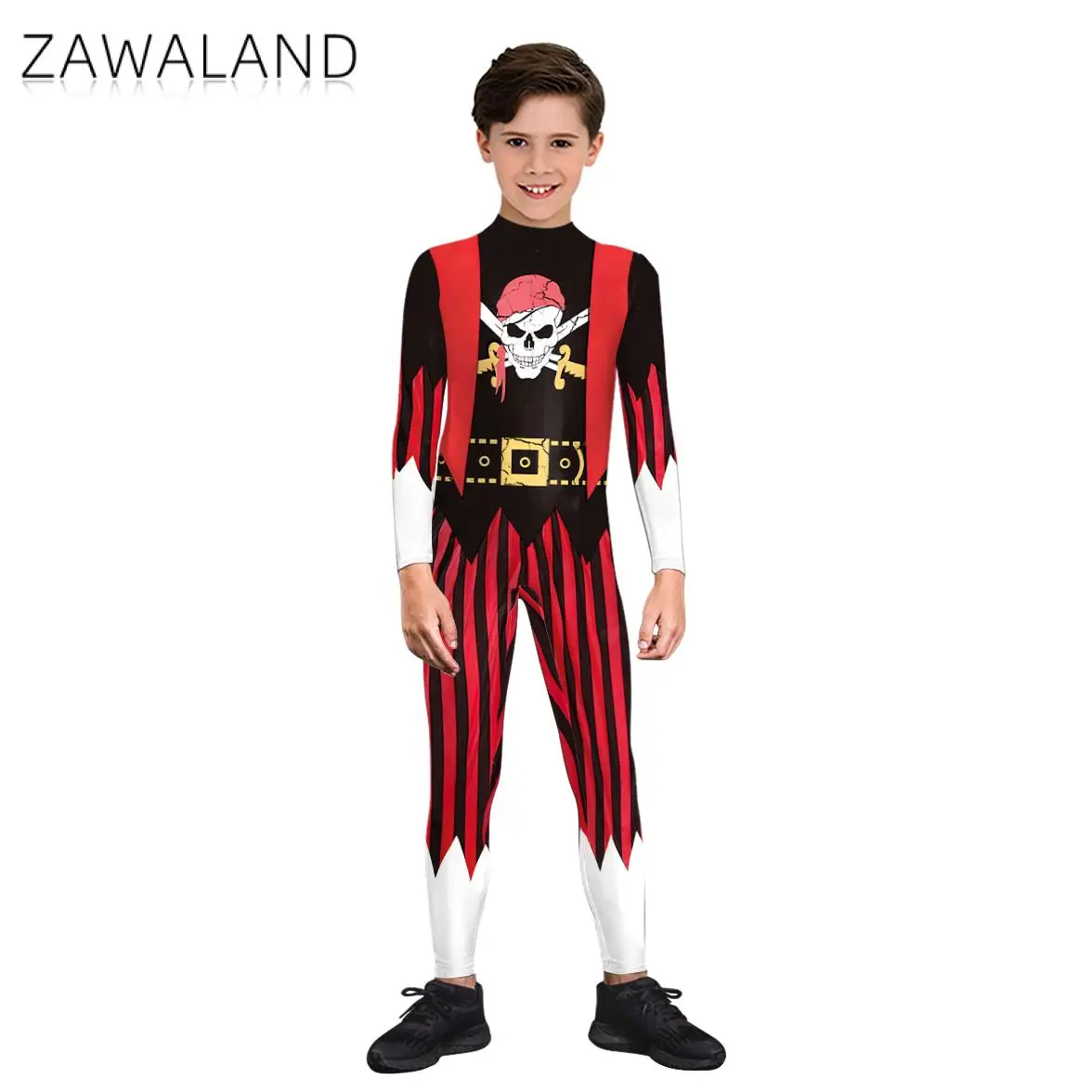 Zawaland Cosplay Pirate Costume Halloween Matching Outfits Jumpsuit Printed Suit Party Parent-Child Zentai Bodysuit Show Clothes