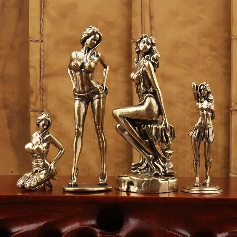 Solid Copper Woman Statue Bikini Women Brass Figurines Sexy Girl Woman Statuette Beauty Crafts Collection Model Gifts For Friend