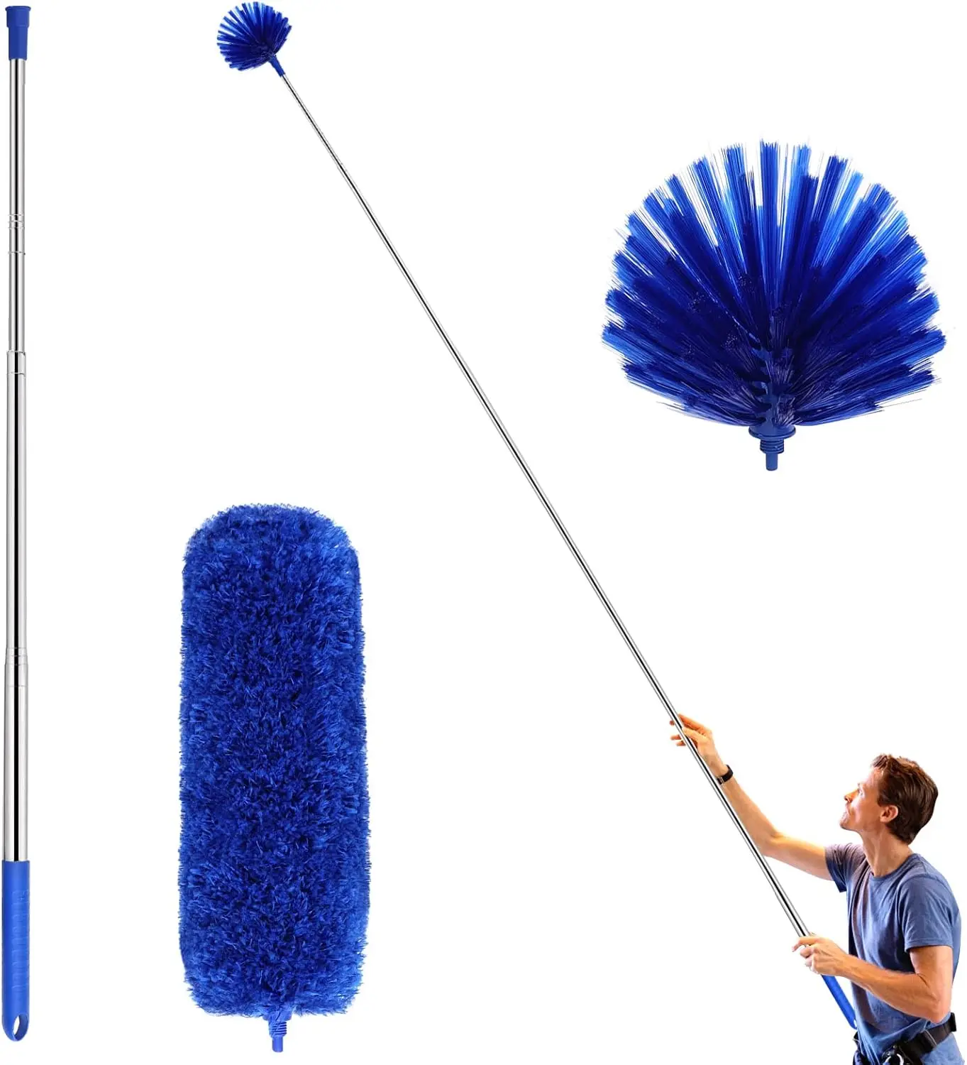 

Duster with Extension Pole, Washable Cleaning Duster Kit with 2 Duster Heads, Cobweb Duster, Corner Brush, 15-100 Inch Lo