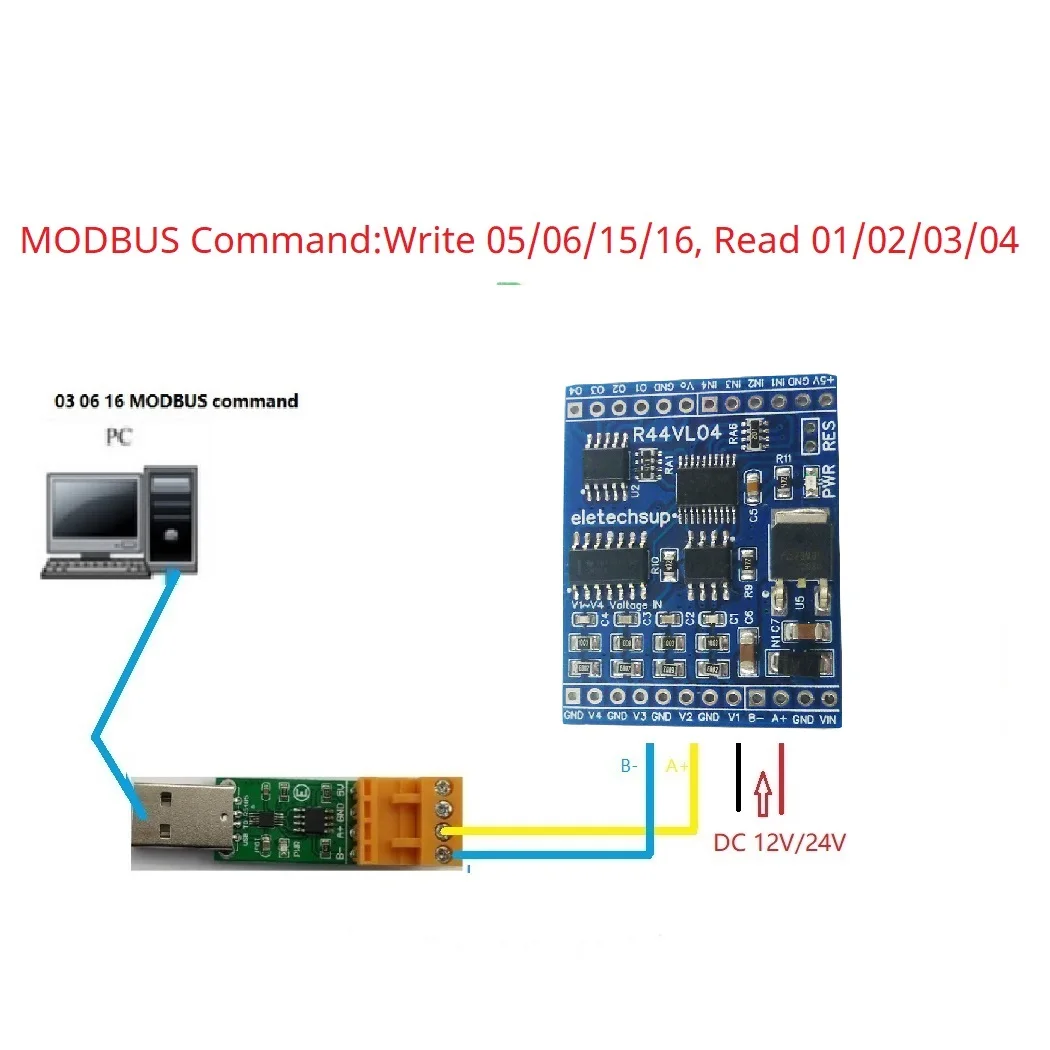 12ch 12v 24v rs485 módulo io digital analógico 4AI-4DI-4DO plc placa de i/o remoto modbus rtu 01/02/03/04/05/06/15/16 código de função