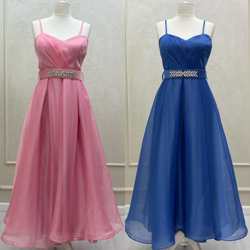 Customized Chiffon Sequined Ruched Graduation A-line Square Neck Bespoke Occasion Gown Midi Dresses