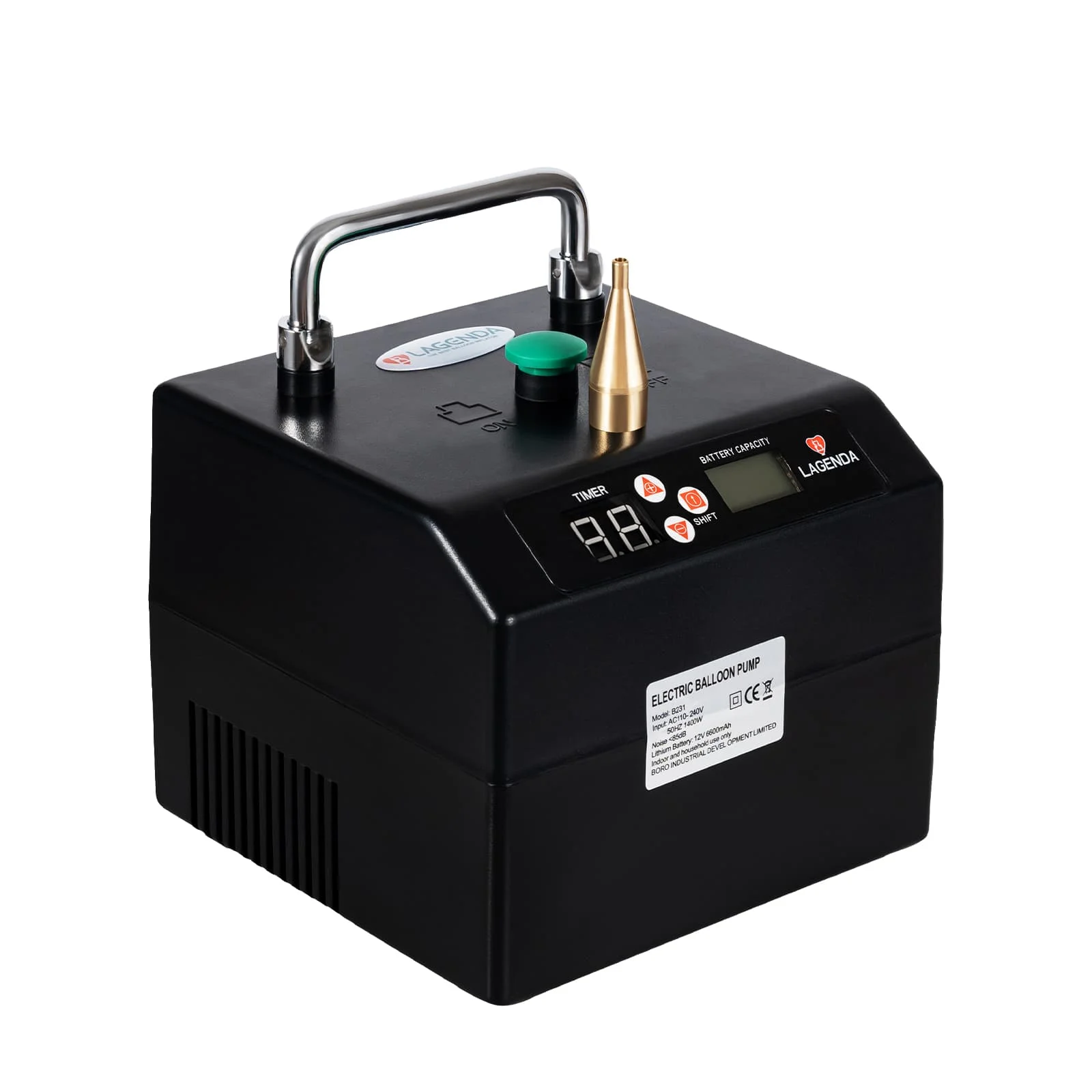 Schwarze elektrische Ballonpumpe zum Aufblasen von 160 langen Luftballons und 5-Zoll-Doppelsatzballons. 1400-W-Ballonpumpe