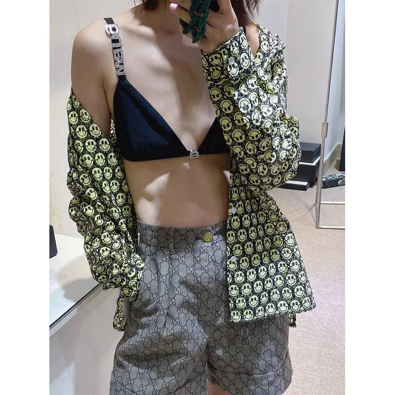 DY202024 blanco nuevo de algodón puro bragas ropa interior traje de baño conjunto Wang Bikinis conjunto para damas verano cristal carta decoración femenina