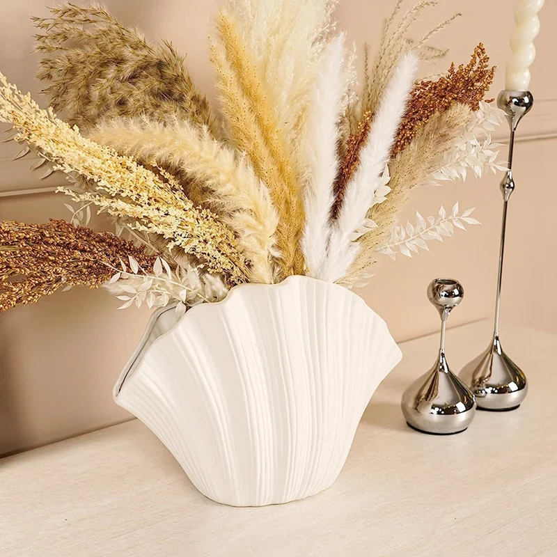 Nordic Style Shell Shaped Ceramic Vase Home Decor Tabletop Artificial Flower Plant Holder Tableware Flower Arrangement A-A55K