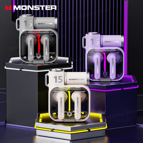 Imagen 2 del producto Monster-auriculares inalámbricos XKT15 originales, cascos con Bluetooth 5,3, TWS, con diseño de tapa RGB, baja latencia, novedad de 2023