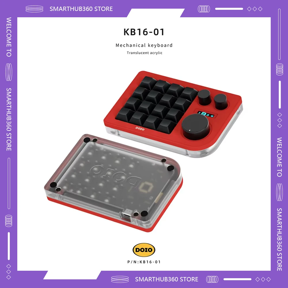 DOIO KB16-01 Mini Keypad Customized 16 Key QMK VIA Designer Three Knob Controller Keyboard Custom Mechanical Keyboard PC Gifts