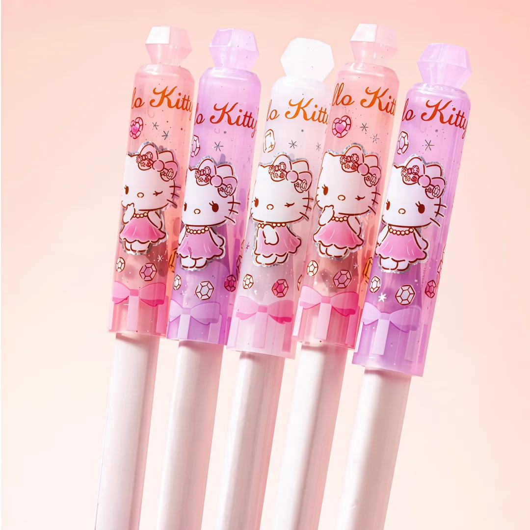 3Pcs Hello Kitty Diamond Pencil Caps, Safe Bite‑Resistant Tip Protectors, Universal Kids School Stationery Accessories