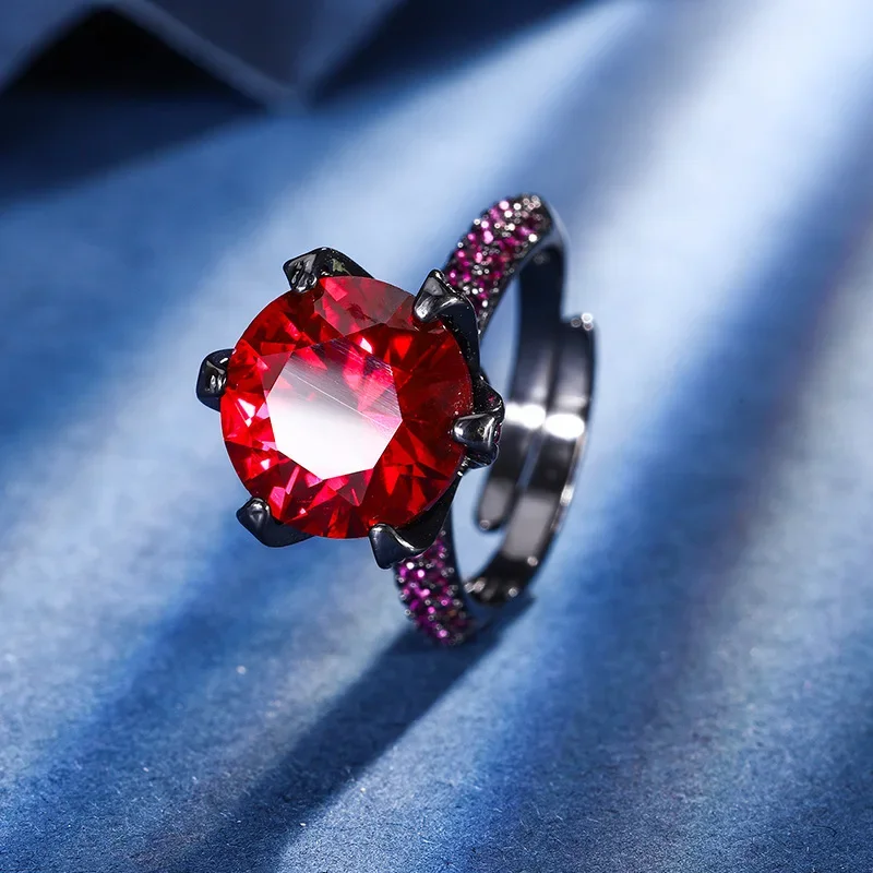 Classic Red Six Claw Adjustable Ring 12mm High Carbon Diamond Circular Black  for Women Jewelry Luxury Brand Gift Free Shipping