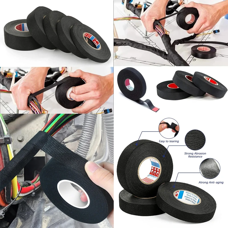 جديد شريط قماش لاصق مقاوم للحرارة للسيارات كابل الشريط تسخير الأسلاك تلوح في الأفق شريط عزل الحرارة الكهربائية.. ، #5