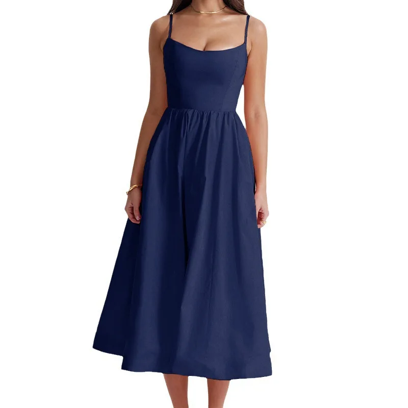 Sexy kleur Bal Strap Big Swing Dr Dameskleding Princ Sle Polyester Stof Geen Sve Zomer Nieuwe collectie