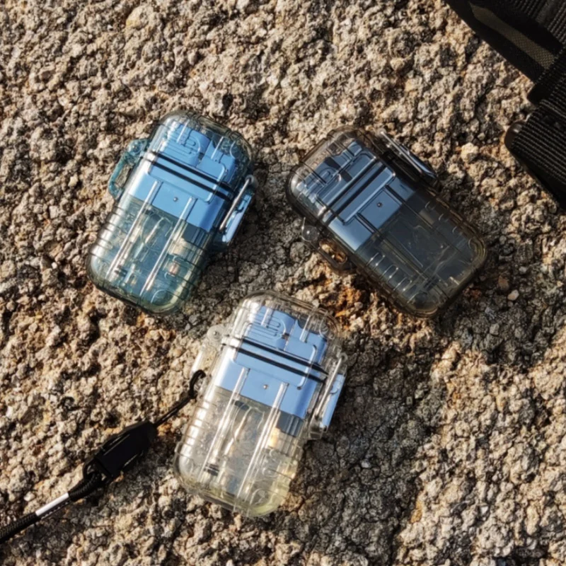 Waterproof Windproof Transparent Shell Direct Visible Fuel Gas Lighter with Outdoor Lanyard Portable Cigarette Lighter