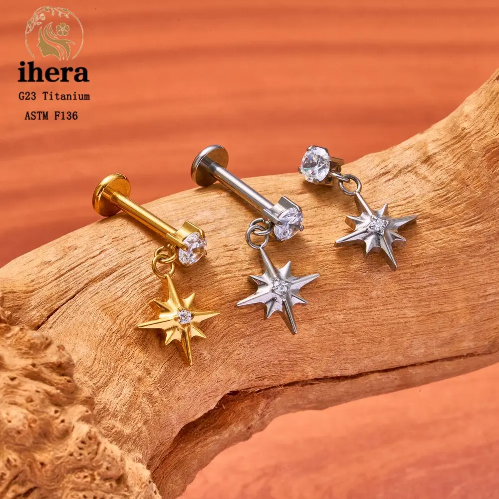 ASTM F136 Titanium 16G CZ North Star Drape Chain Helix Earring Flat Back Stud Labret Tragus EarLobe Cartilage Piercing Jewelry