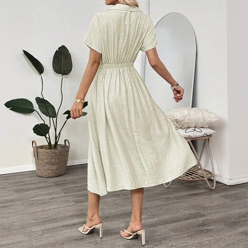 Lapel Waist Dress 2025 Summer Commuter Pocket Women's Shirt Dress