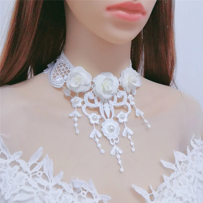 Elegance Pure Beads Tassel Fashion Velvet Flower Crown Choker for Women Vintage Sexy Lace Necklace Girl Neck Jewelry Accessories