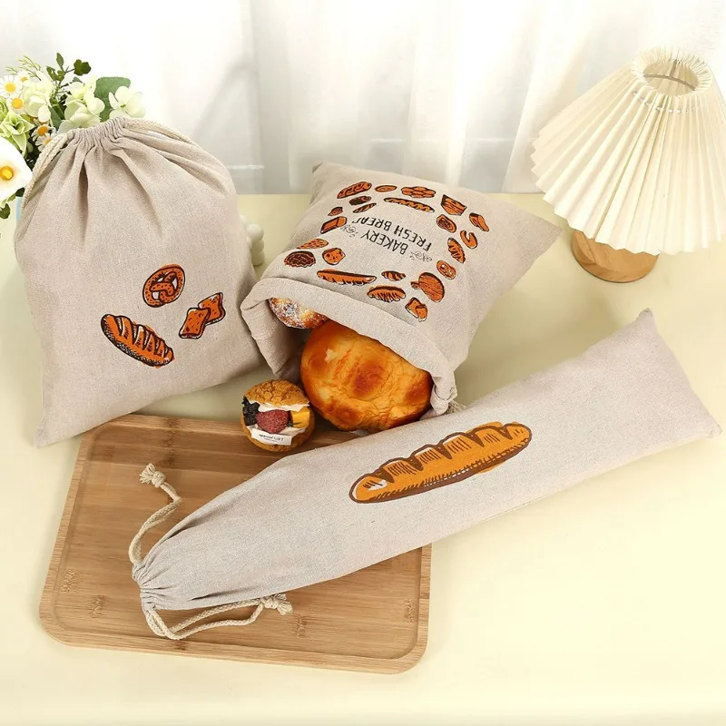 Linen Bread Bag Reusable Bags For Bread Drawstring Bags Homemade Artisan Bread Storage Bag Baguette Bag Food Storage Containers