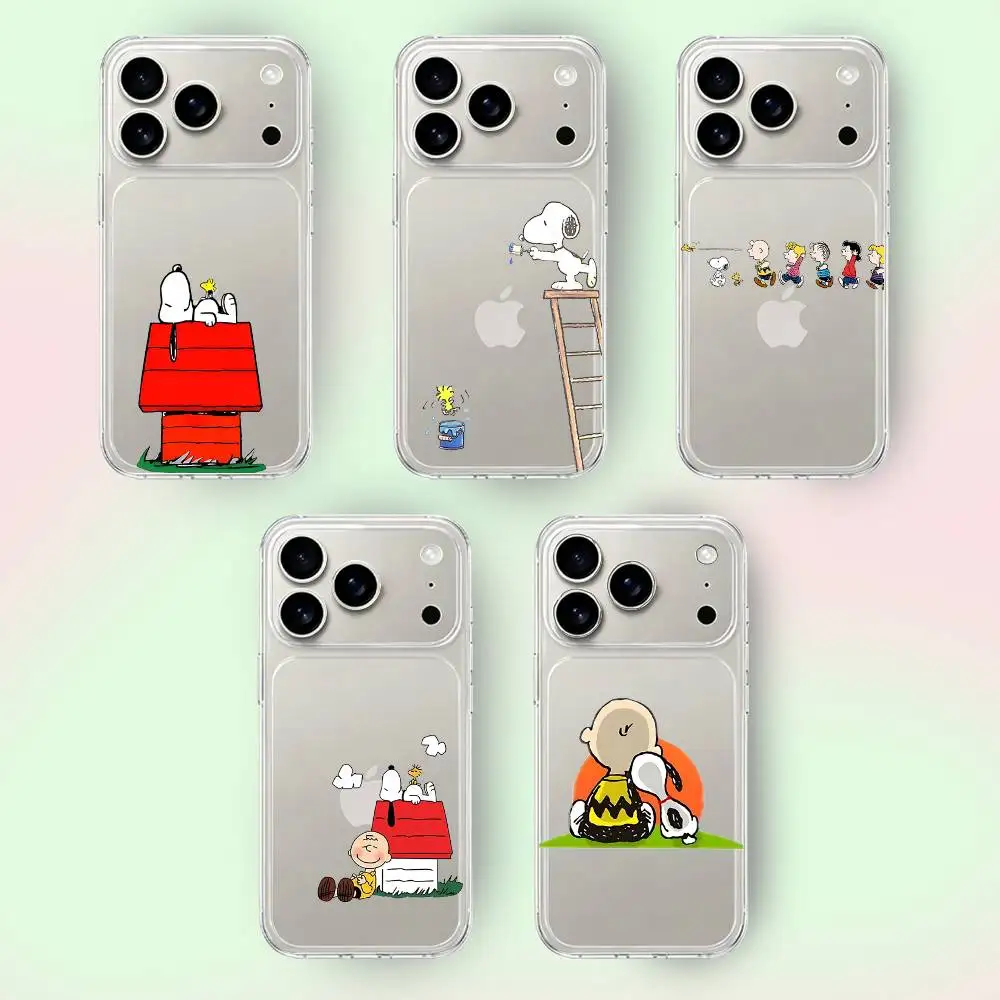 Cute S-Snoopy Phone Case For IPhone 17 16 15 14 Plus 13 12 11 Pro Max Phone Back Cover Transparent Shockproof Cover