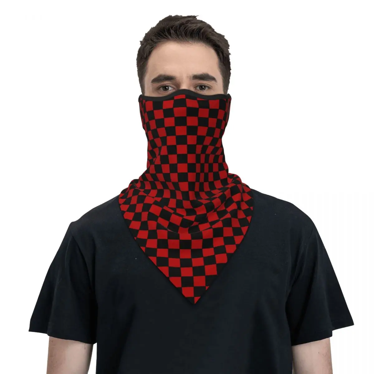 Pañuelo a cuadros geométrico para hombre y mujer, calentador de cuello, bufanda para esquiar y senderismo, polaina, cubierta de máscara facial negra y roja