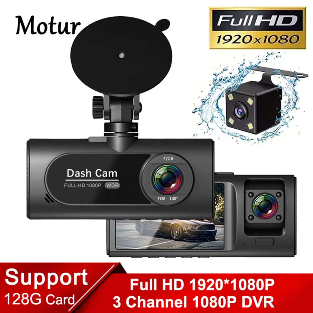 

3 Channel Dash Cam HD 1080P 3-Lens Inside Vehicle Car DVR Three Way Camera DVRs Recorder Video Registrator Dashcam Camcorder