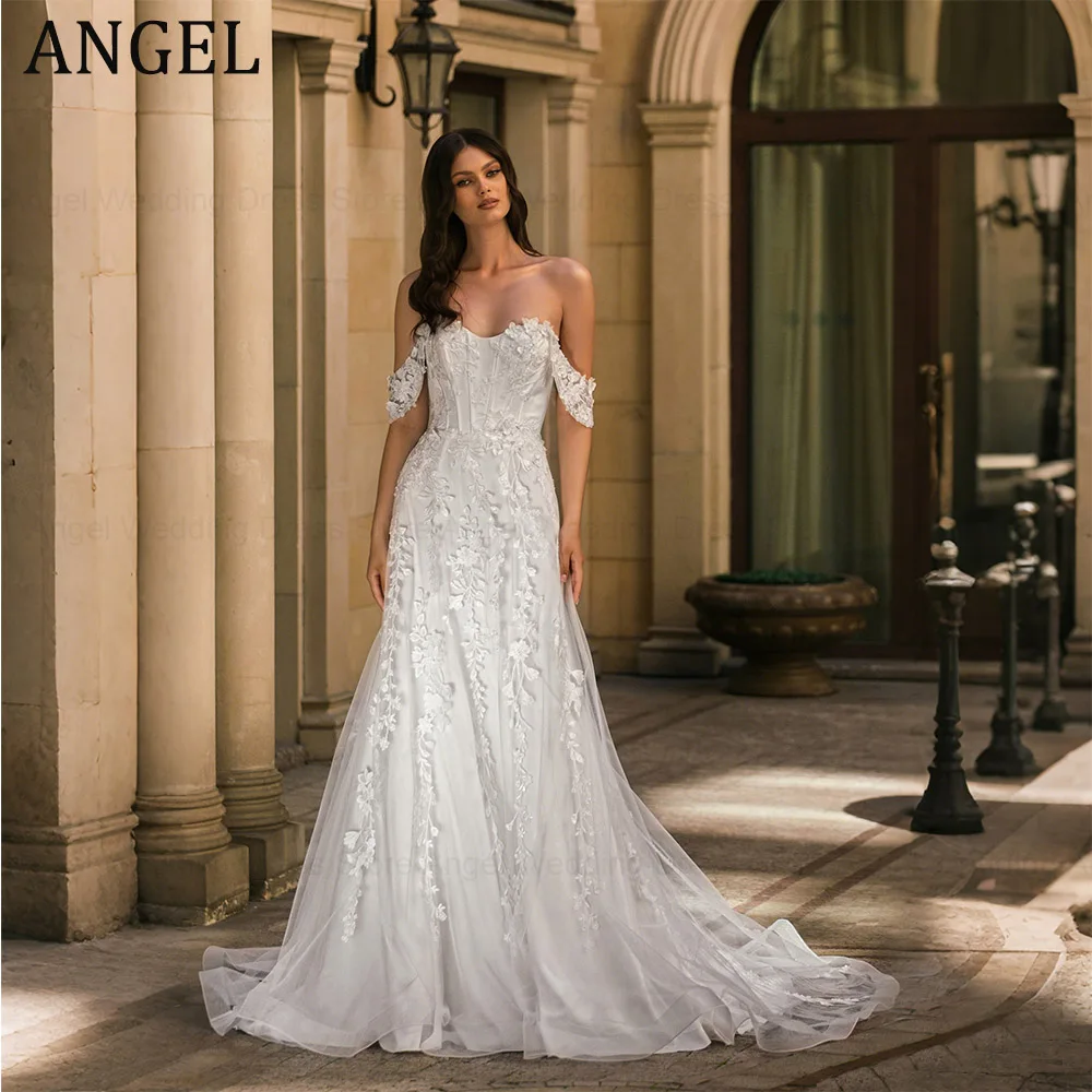 ANGEL Customized Trendy Sweetheart Applique Pattern Wedding Dress 2026 Pearls A-Line Bridal Lace Tulle Gowns Vestidos de Novia