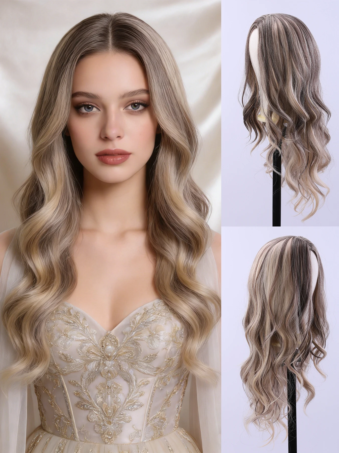 

1 elegant and fashionable women's synthetic fiber wig, fashionable hairstyle, safe rose mesh cap design