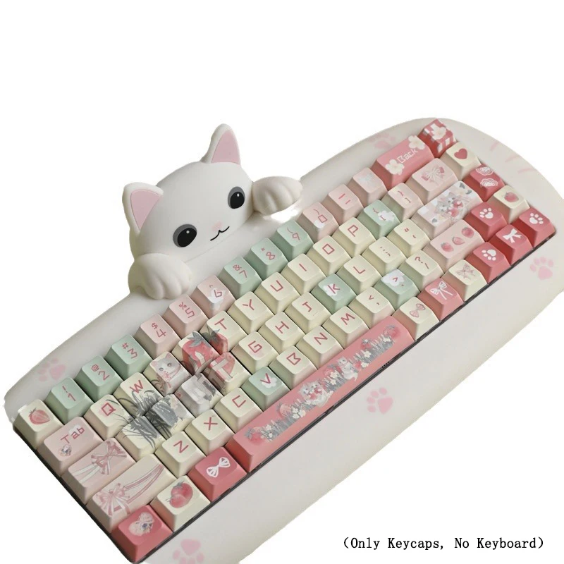 Cute Cat Keycap Small Complete Set Compatible With Mechanical Keyboards PBT Material Keycaps Heat Sublimation Durable Keycap