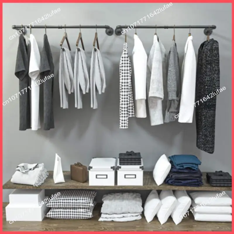 

B52C Bedroom Garment Home Rail Detachable Multipurpose Wall Mounted Industrial Pipe Clothes Rack Space Saving Hanging Shelf
