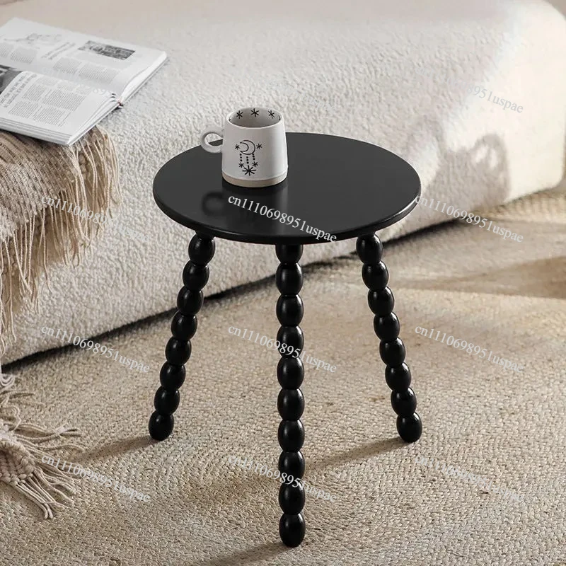 Mid-Century Modern Small Side Table Vintage Round Coffee Tables for Sofa Living Room Furniture Black End Table for Cafe Decor